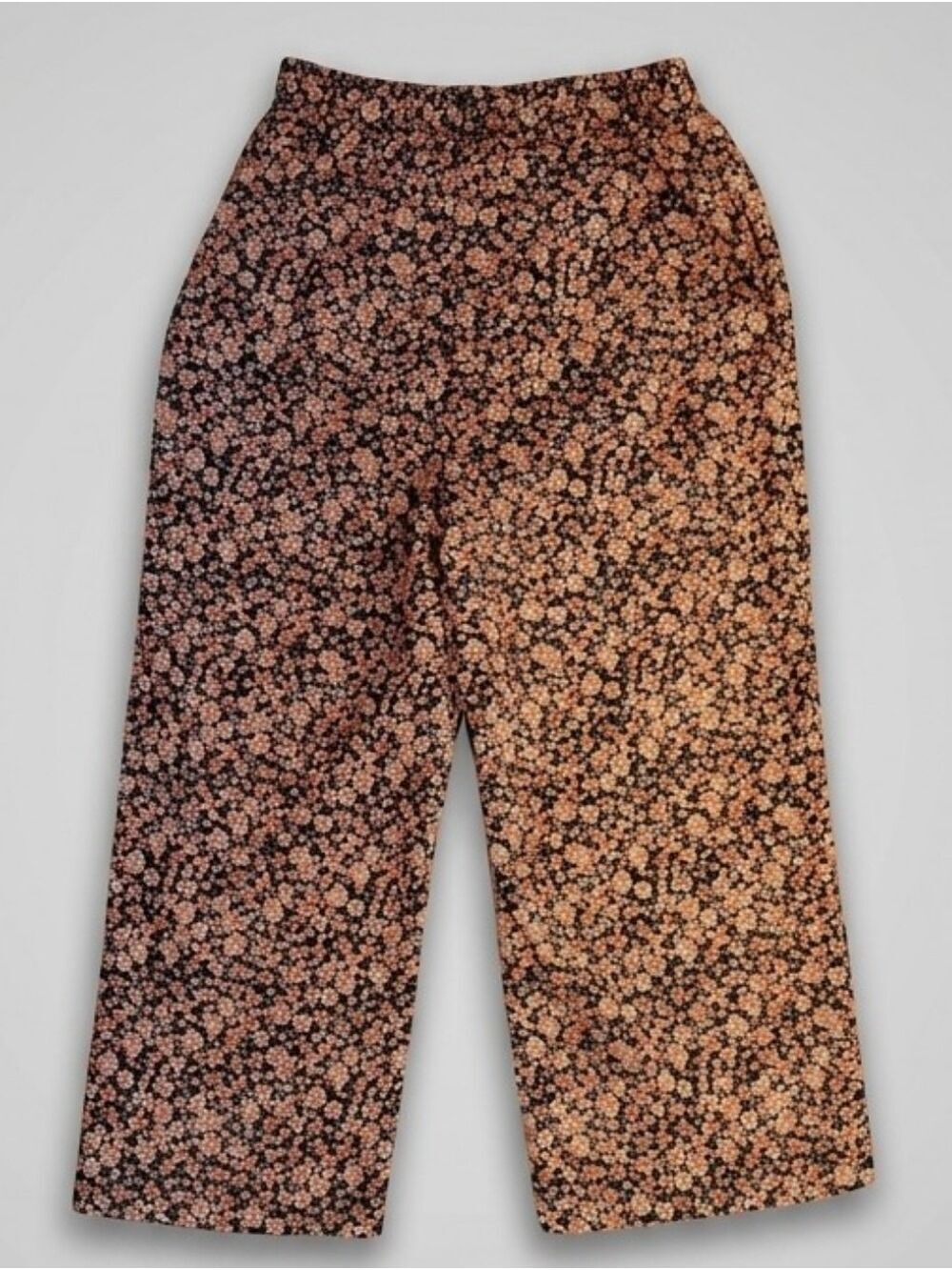 Japna Black Orange Floral Print Cropped Pants